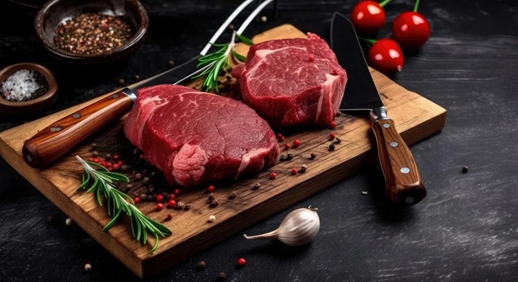 Carne roja jugosa a punto de asarse